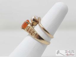 10k Gold Pearl Ring And 10k Gold Tangerine Semi-Precious Stone Ring 6.1g
