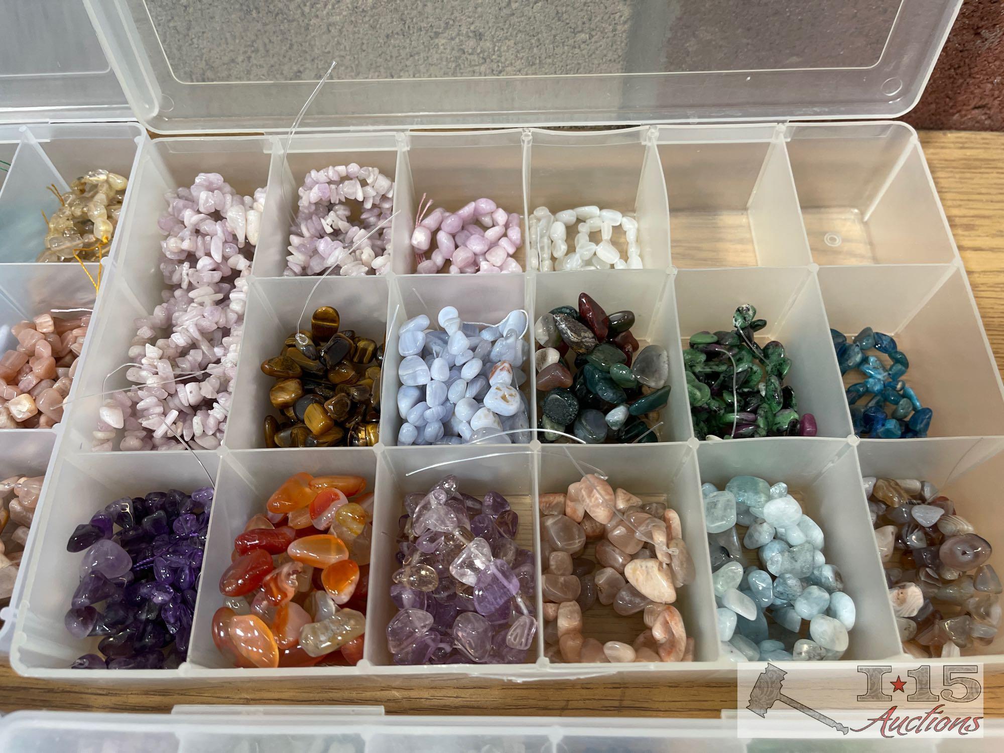 12 Organizers Full of Stringed Stones of Various Colors