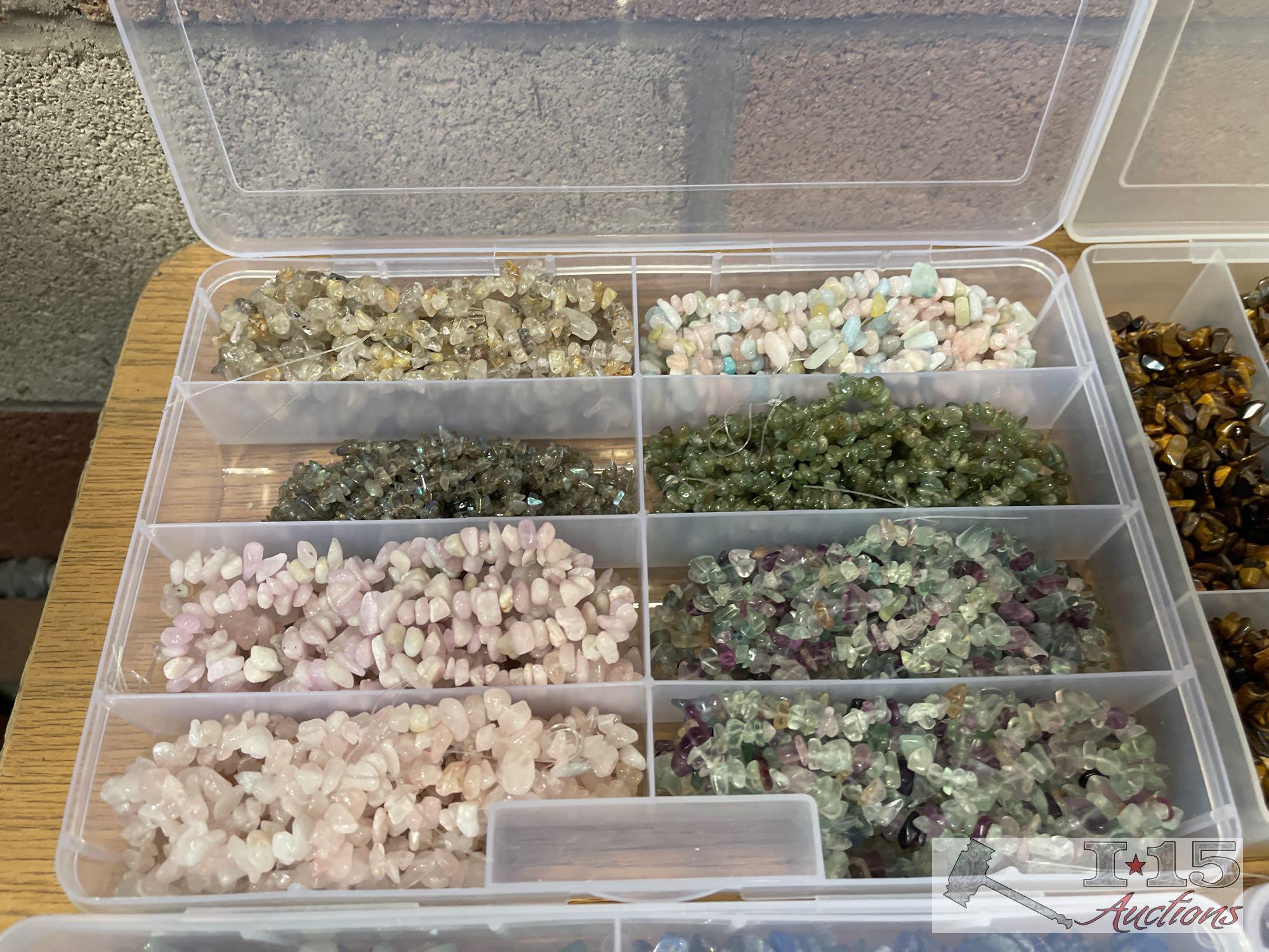 12 Organizers Full of Stringed Stones of Various Colors