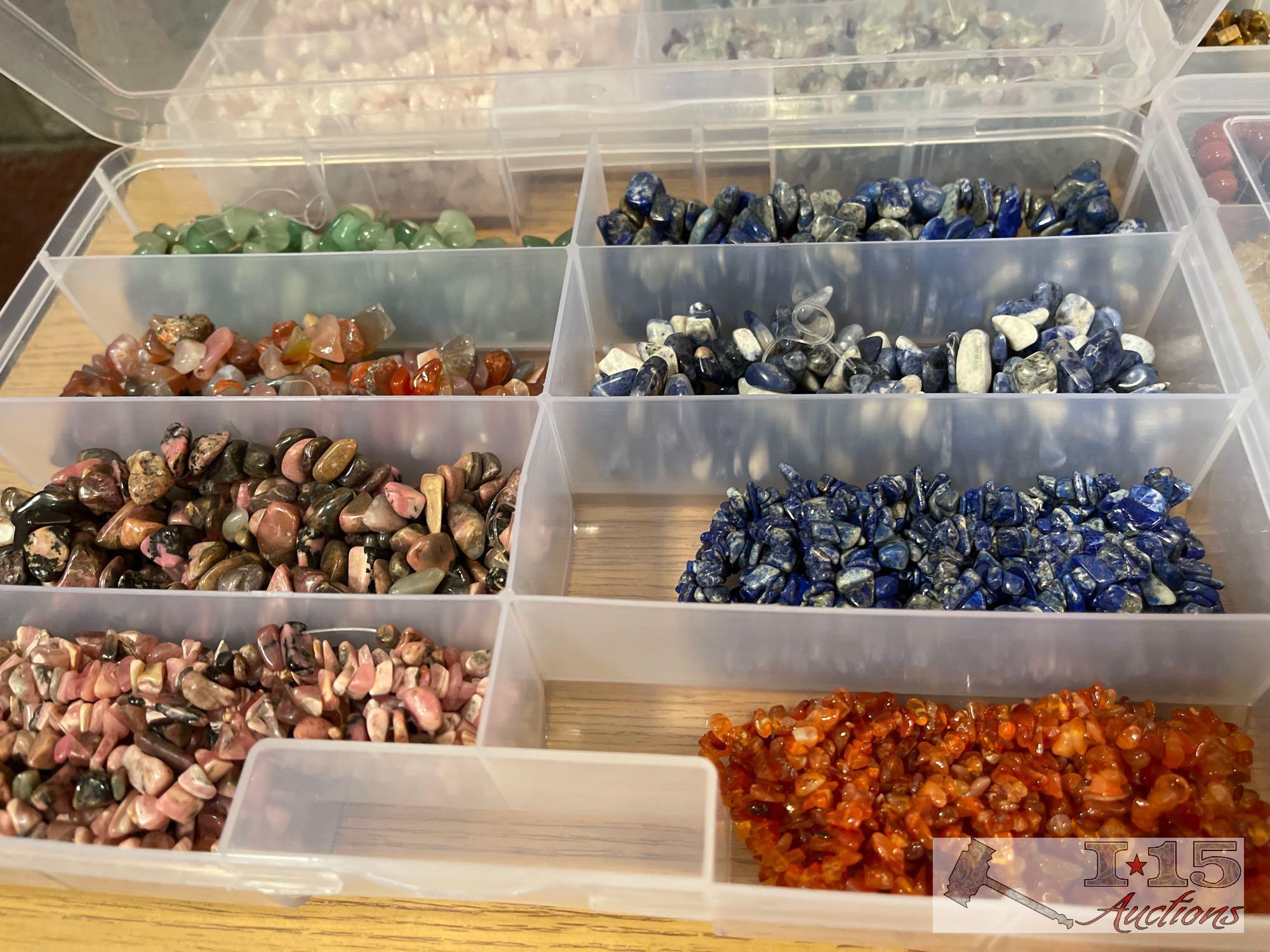 12 Organizers Full of Stringed Stones of Various Colors