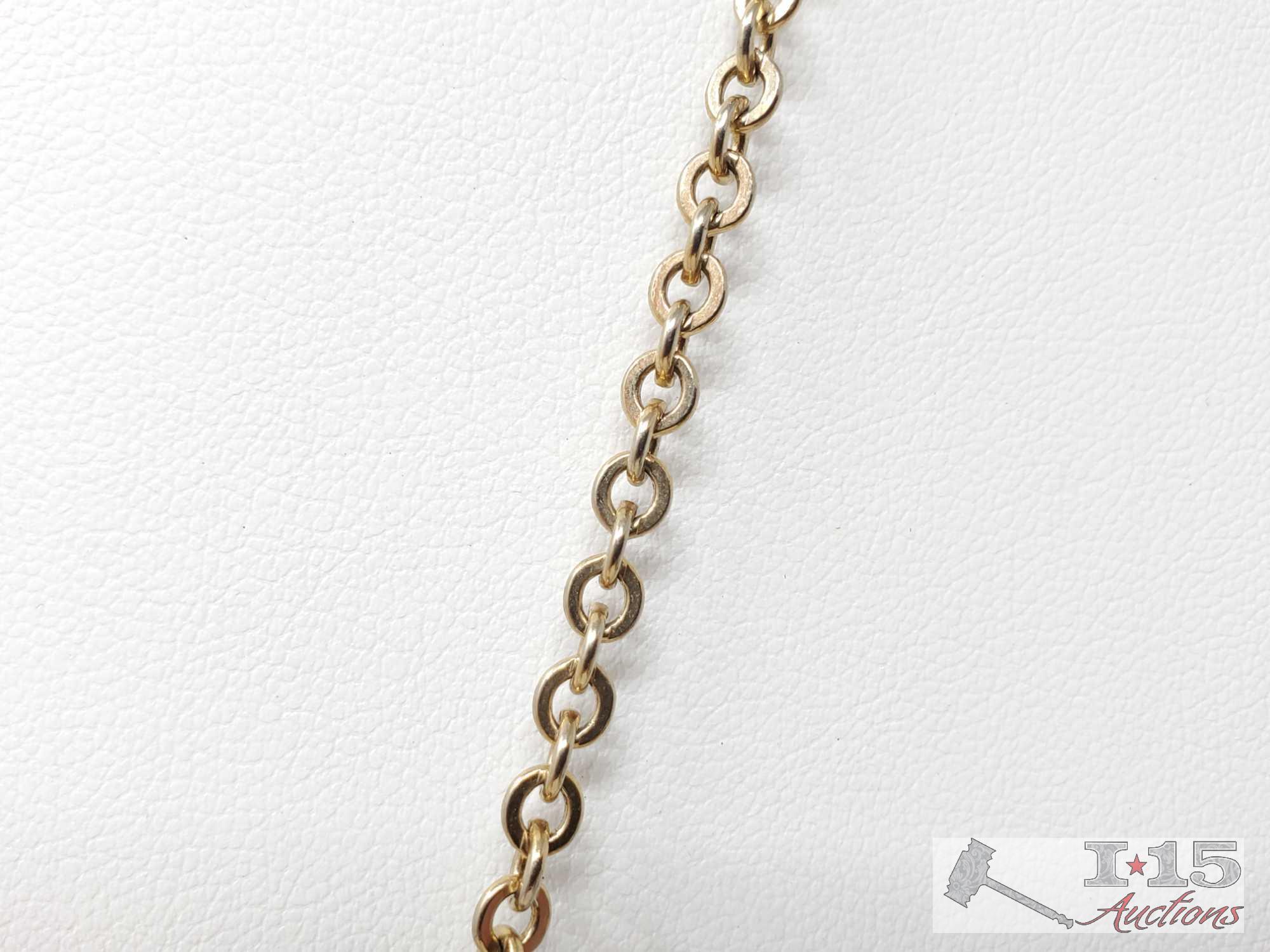 7 Jewels Caravelle Watch Pendant With Chain And Pait Of Single Bead Earrings