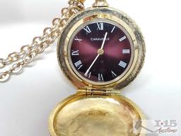 7 Jewels Caravelle Watch Pendant With Chain And Pait Of Single Bead Earrings