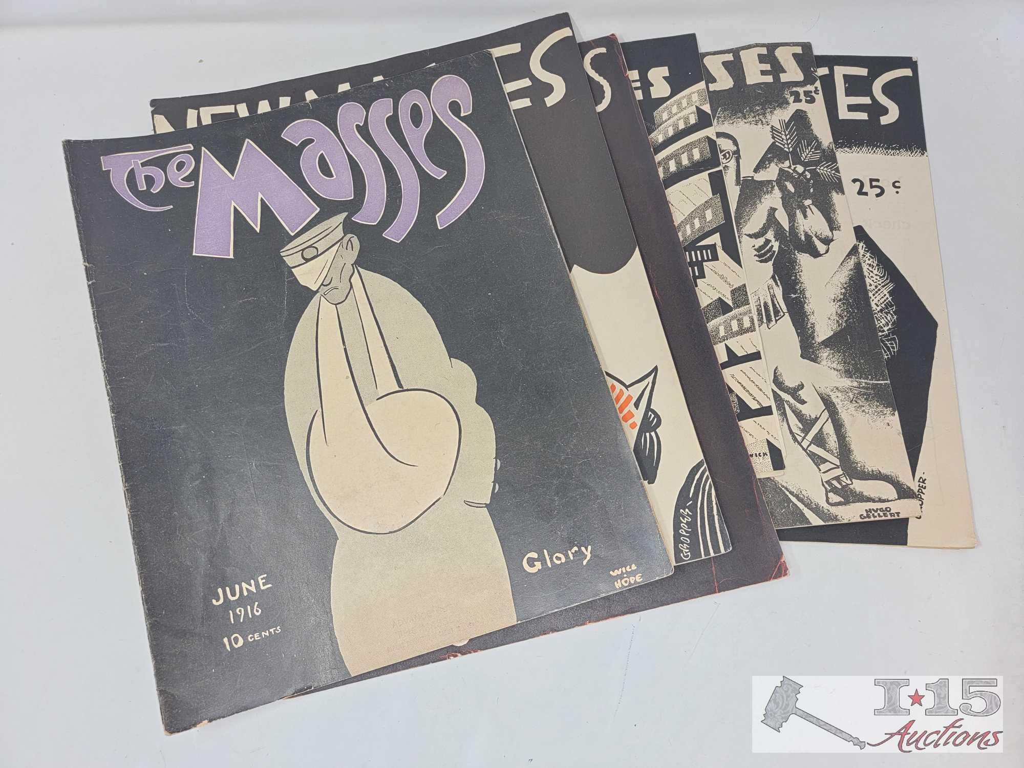 (5) Vintage The Masses Magazine Issues from June 1916 - December 1926 and (1) The New Masses