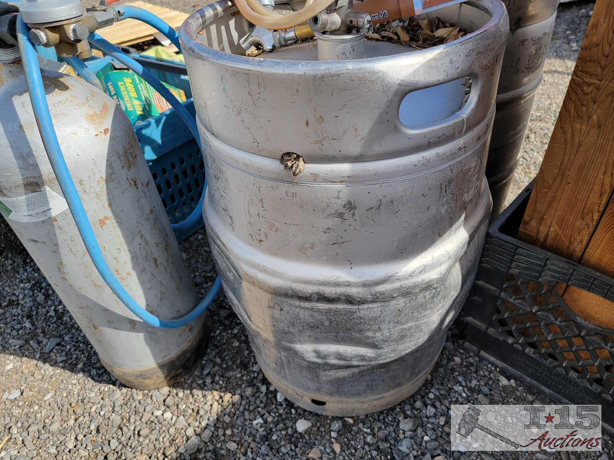 (2) 15.5 U.S. Gallon Beer Kegs, Carbon Dioxide Tank and Multi-Purpose Sprayer