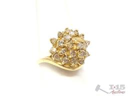 14k Gold Diamond Cluster Ring, 4.1g