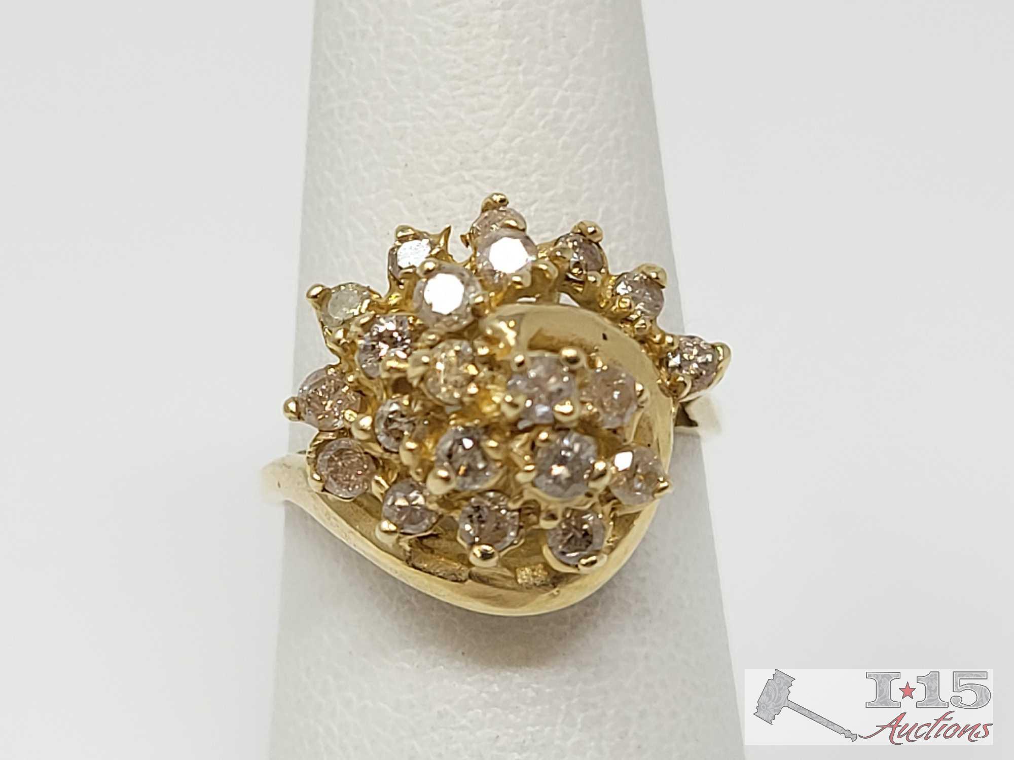 14k Gold Diamond Cluster Ring, 4.1g