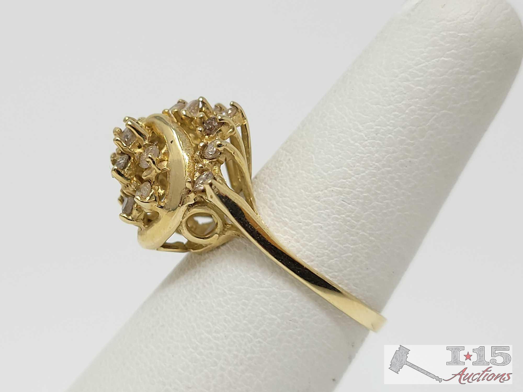 14k Gold Diamond Cluster Ring, 4.1g
