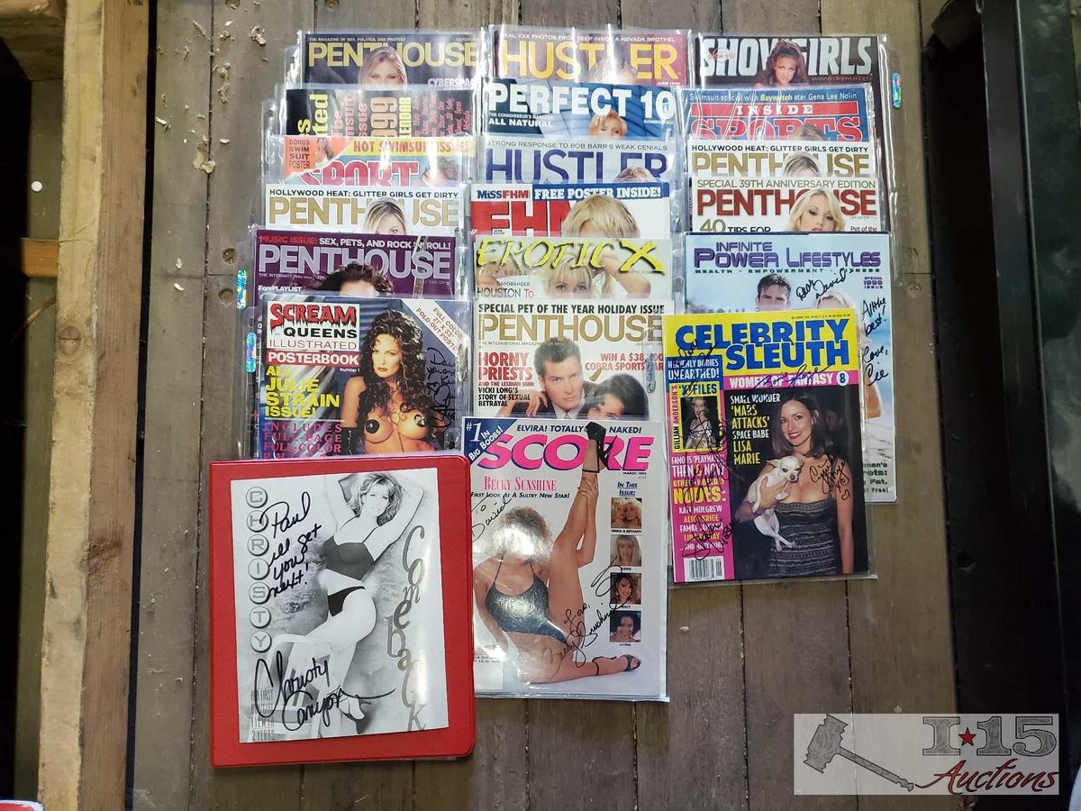 Over 15 Adult SIGNED Magazines, Poster, Calendar & Binder of Hustler Cards