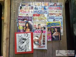 Over 15 Adult SIGNED Magazines, Poster, Calendar & Binder of Hustler Cards