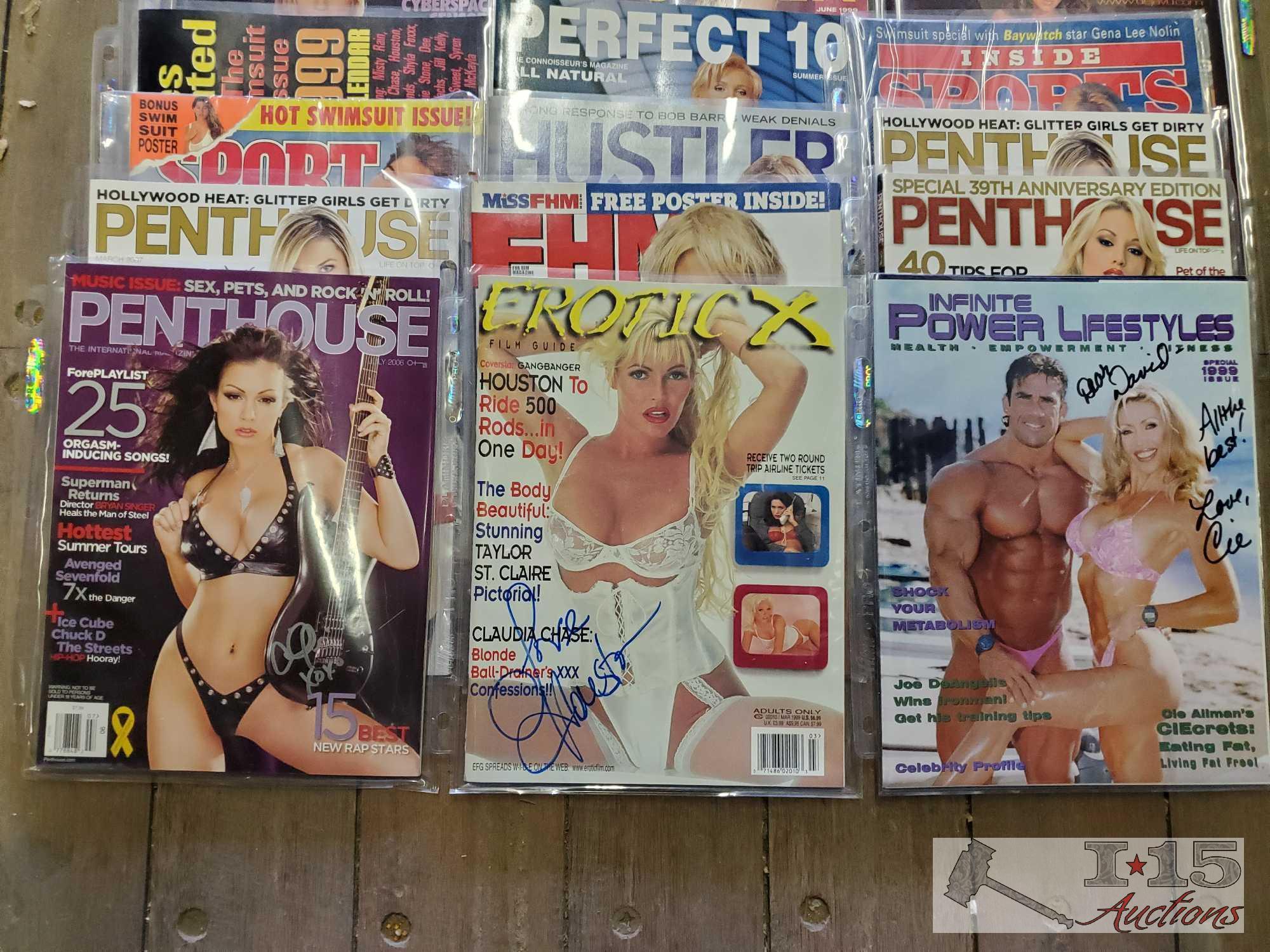 Over 15 Adult SIGNED Magazines, Poster, Calendar & Binder of Hustler Cards