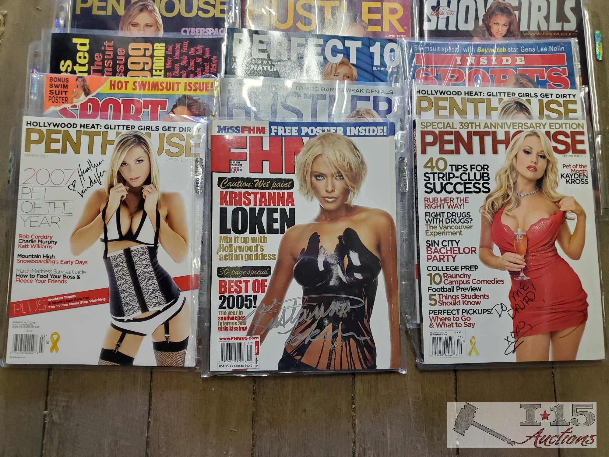 Over 15 Adult SIGNED Magazines, Poster, Calendar & Binder of Hustler Cards