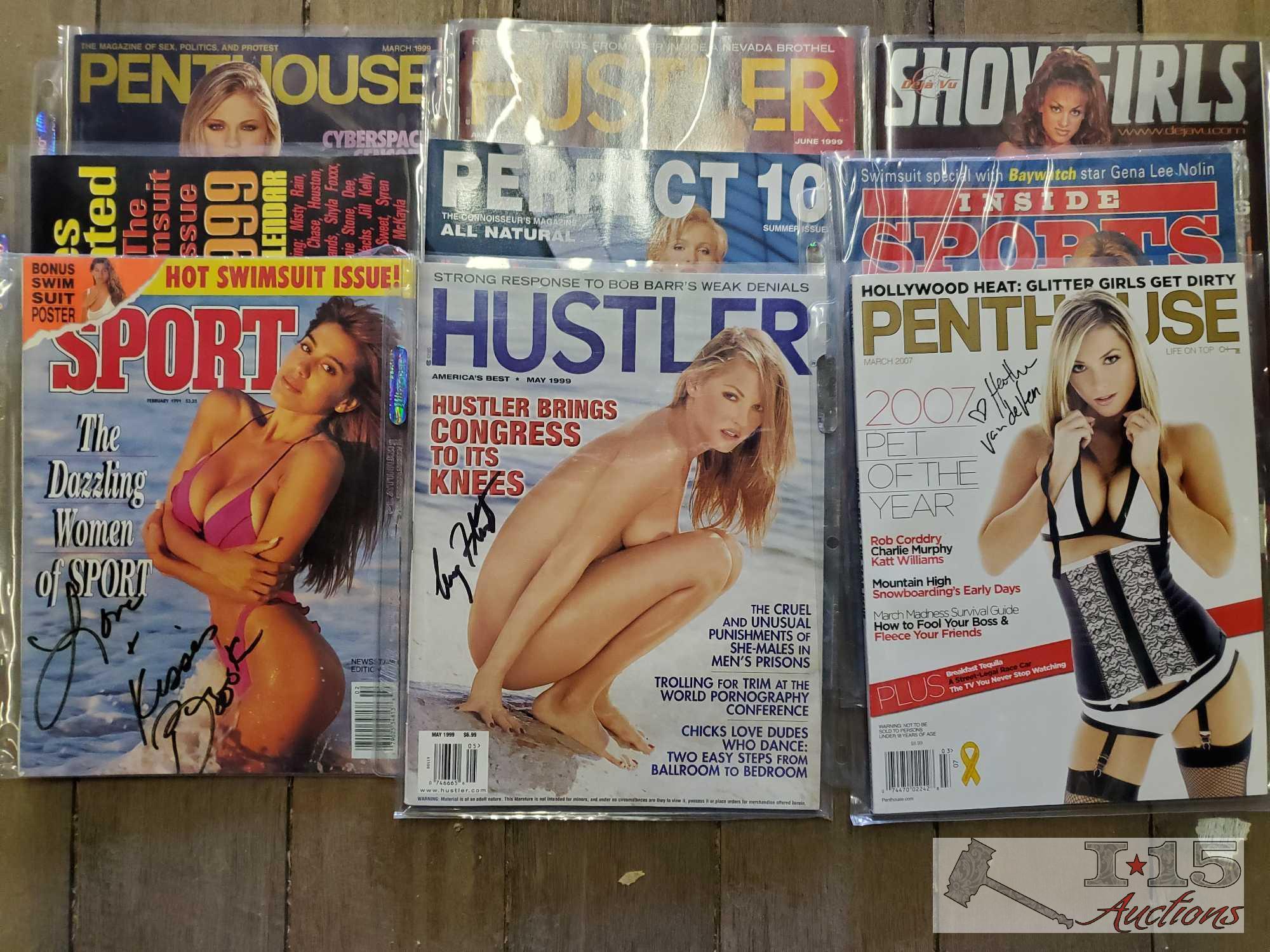 Over 15 Adult SIGNED Magazines, Poster, Calendar & Binder of Hustler Cards