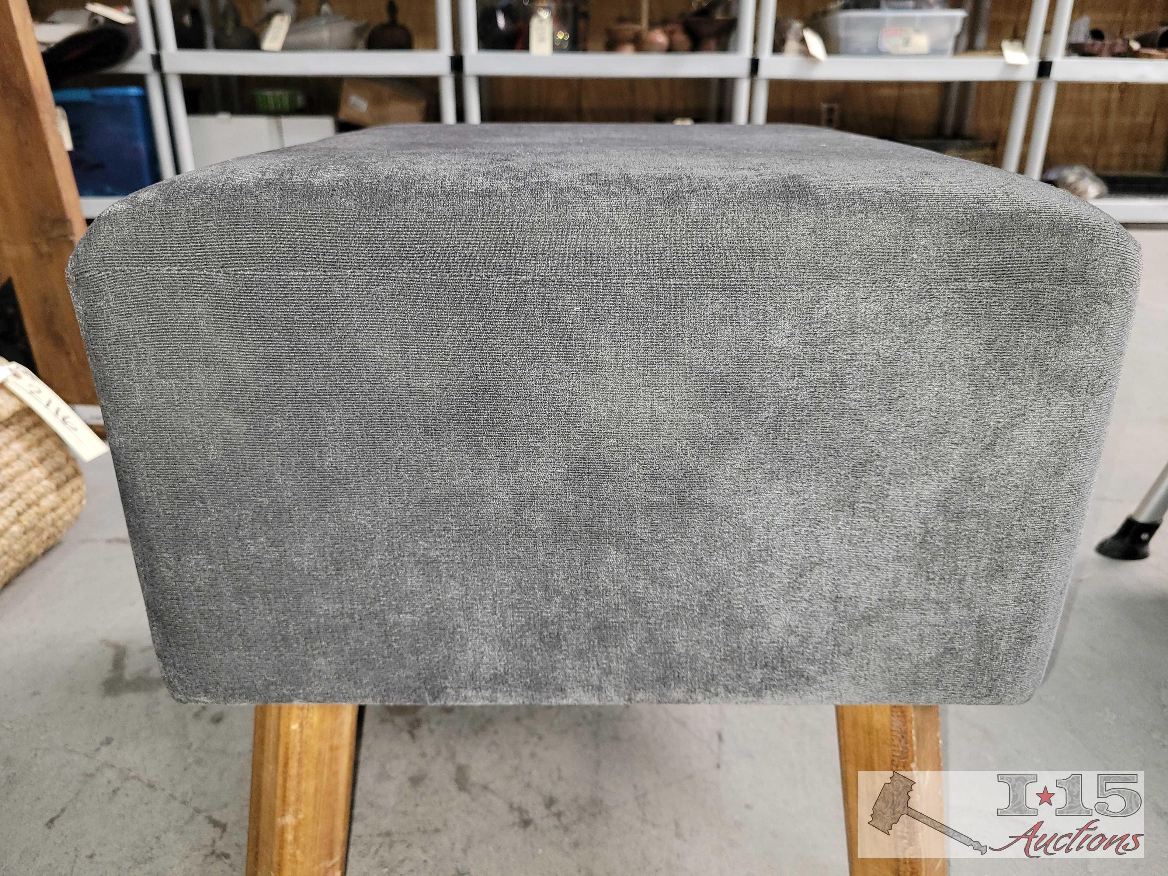 Grey Foam Pad Stool with Wooden Legs