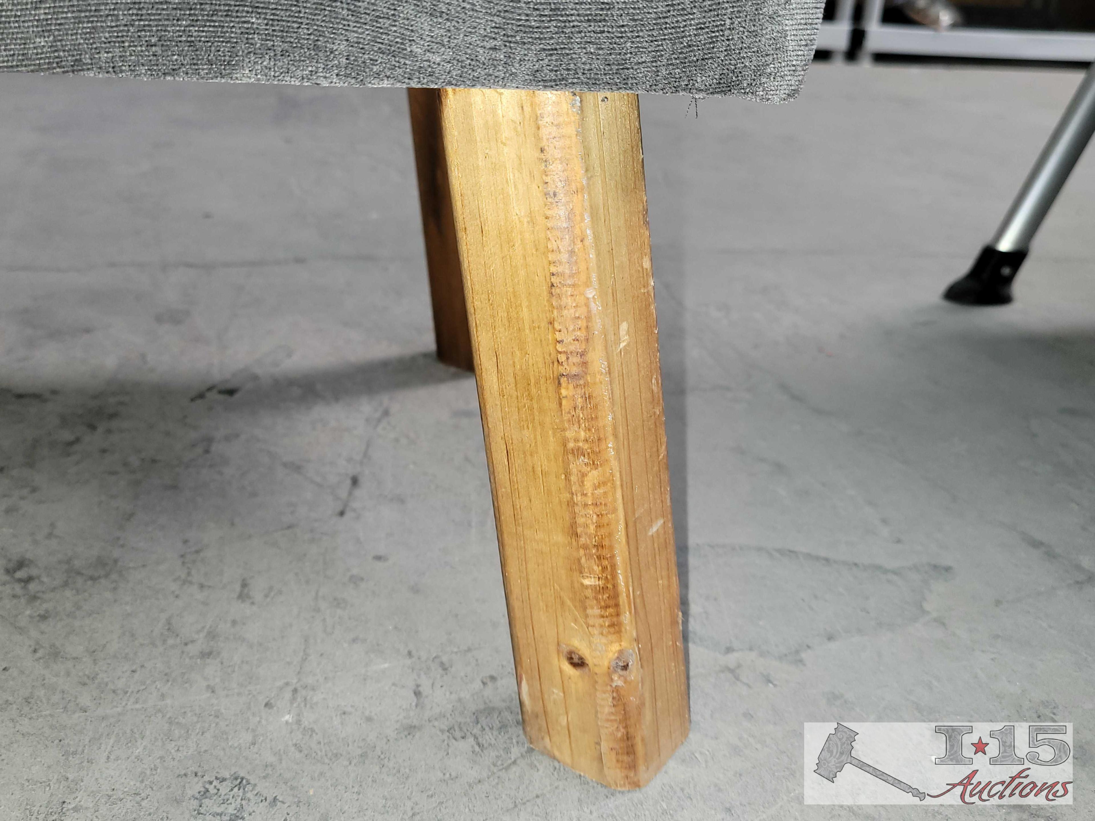 Grey Foam Pad Stool with Wooden Legs