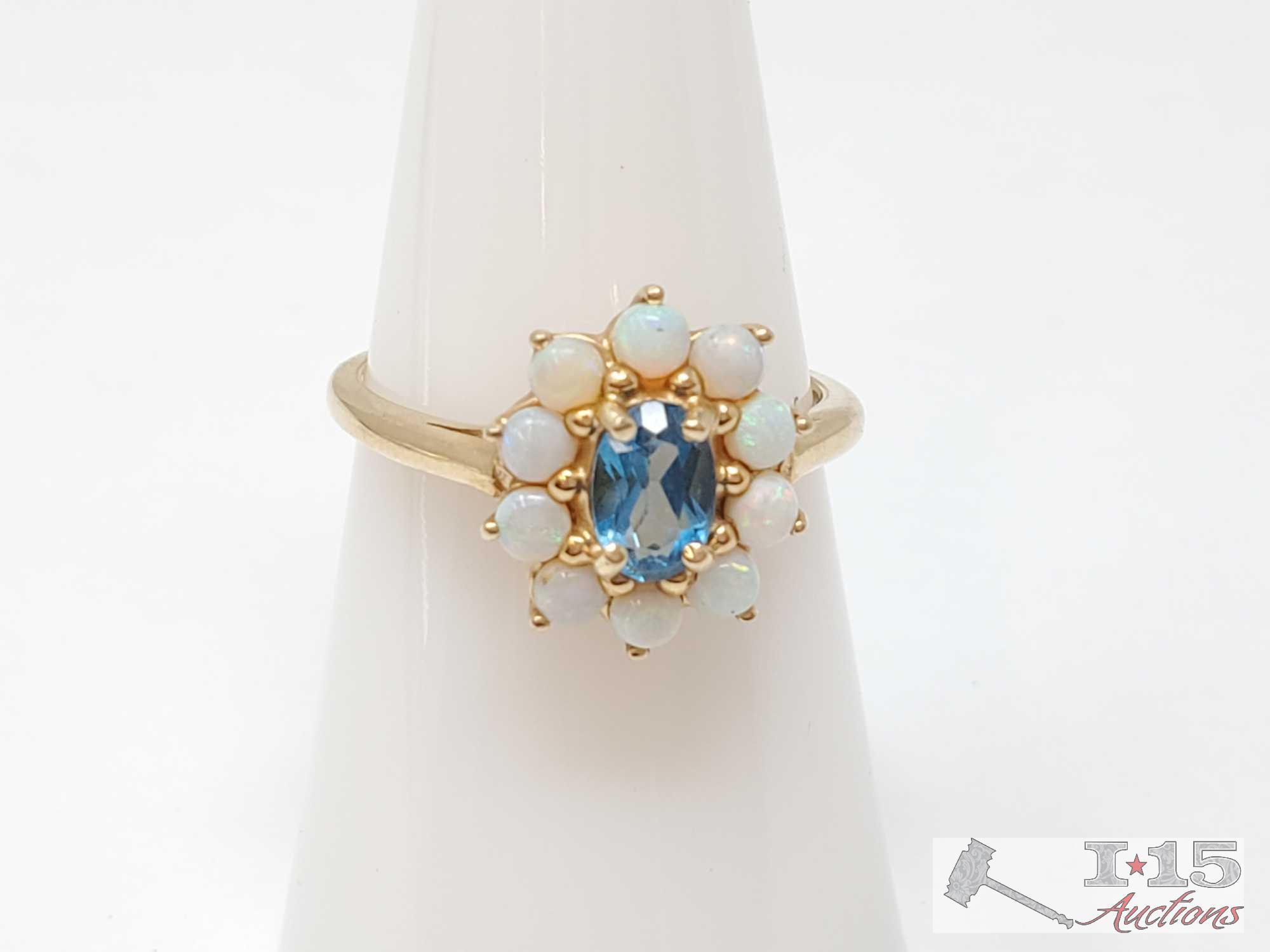 14K Gold Topaz and Opal Ring, 2g