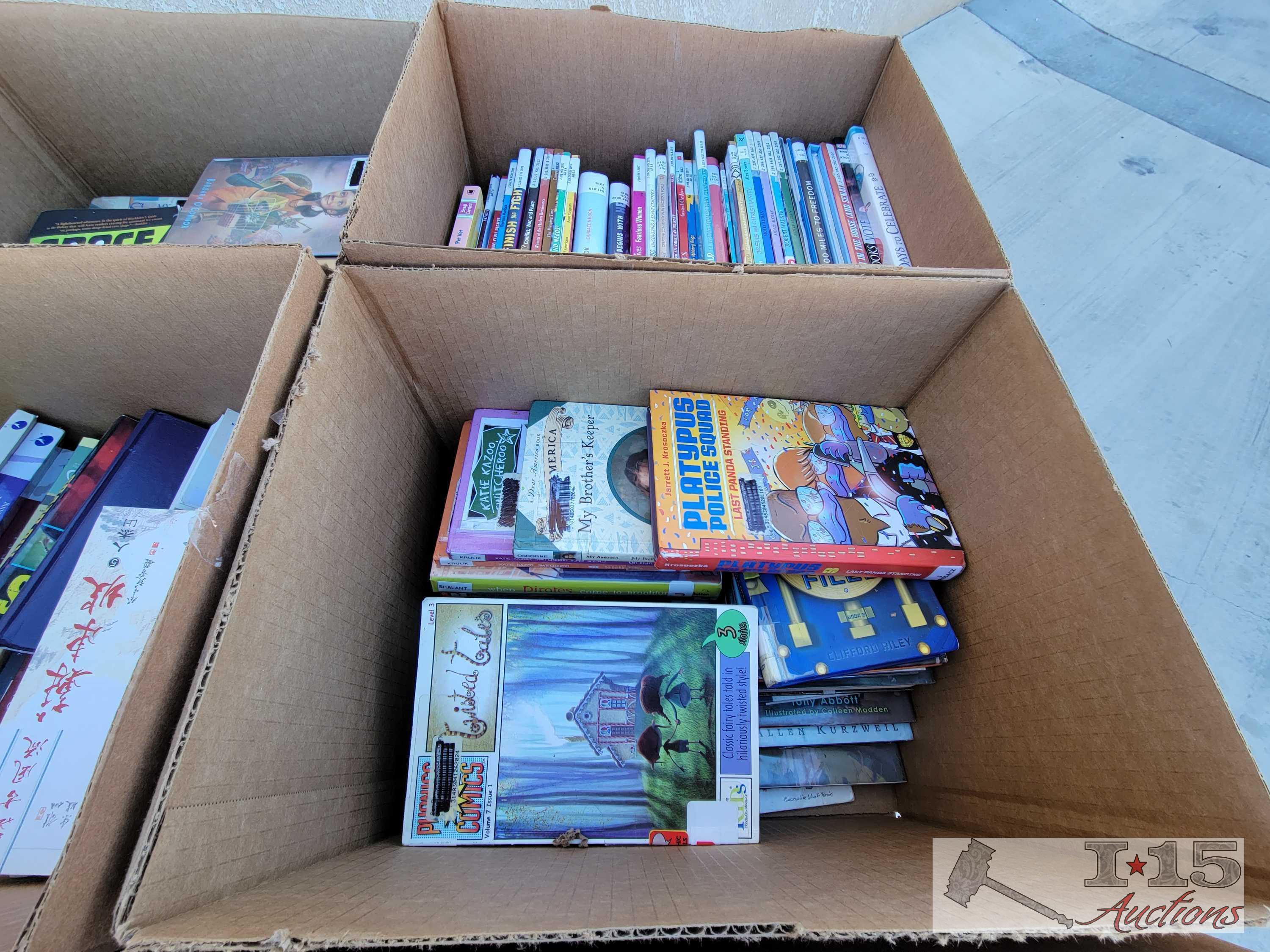36 Cases of Books, Audiobooks, Dvds, and Magazine
