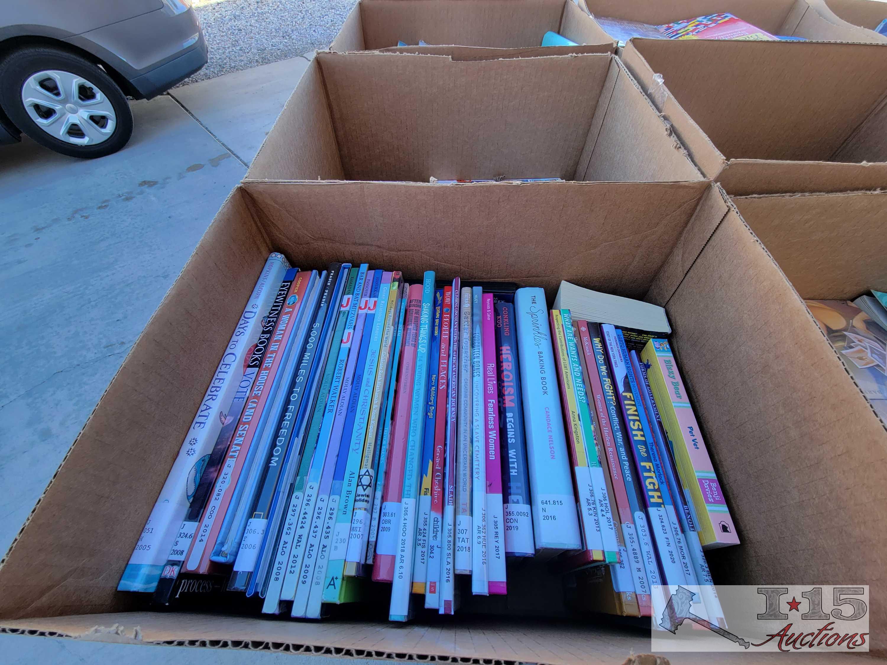 36 Cases of Books, Audiobooks, Dvds, and Magazine