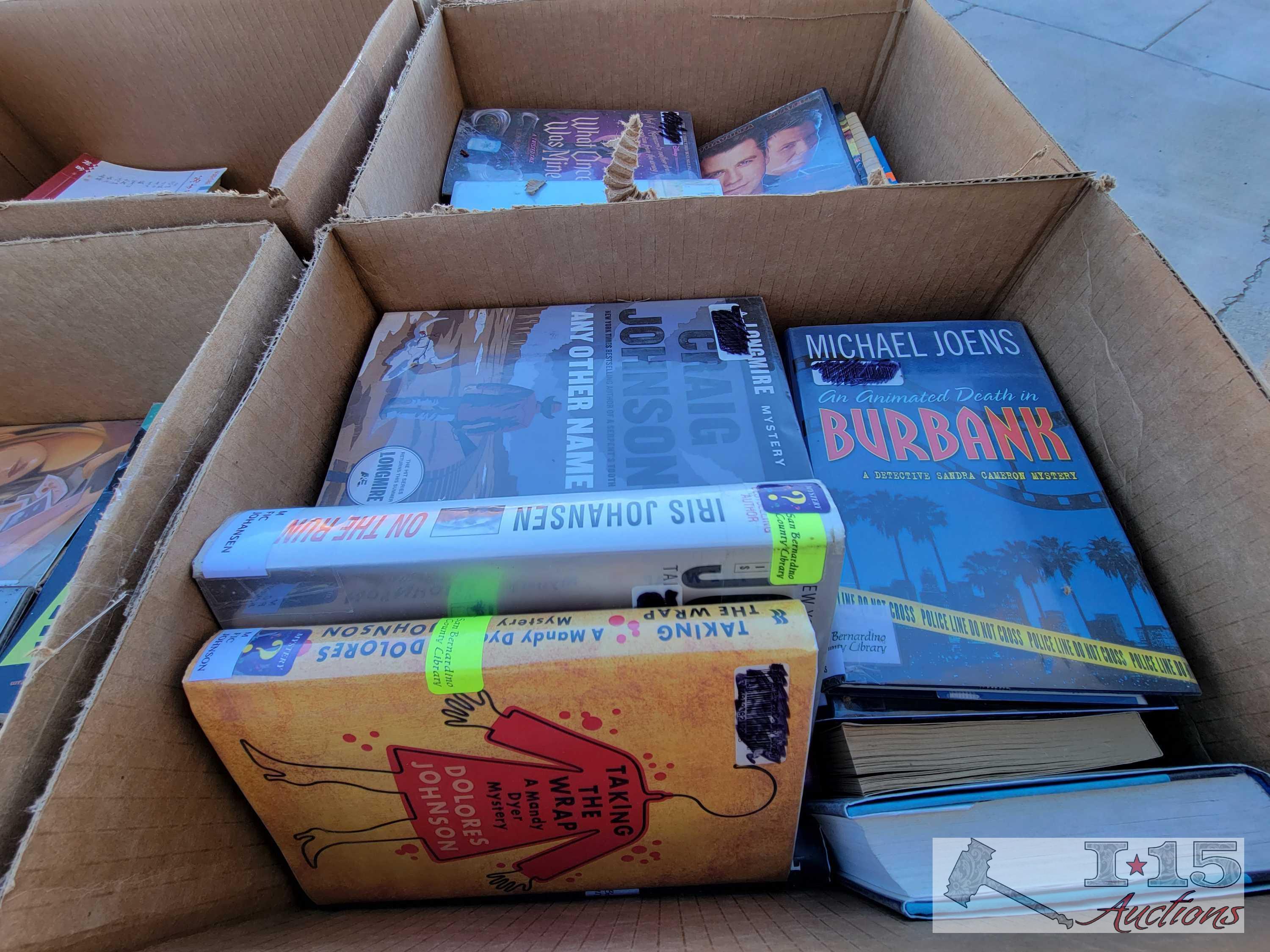 36 Cases of Books, Audiobooks, Dvds, and Magazine