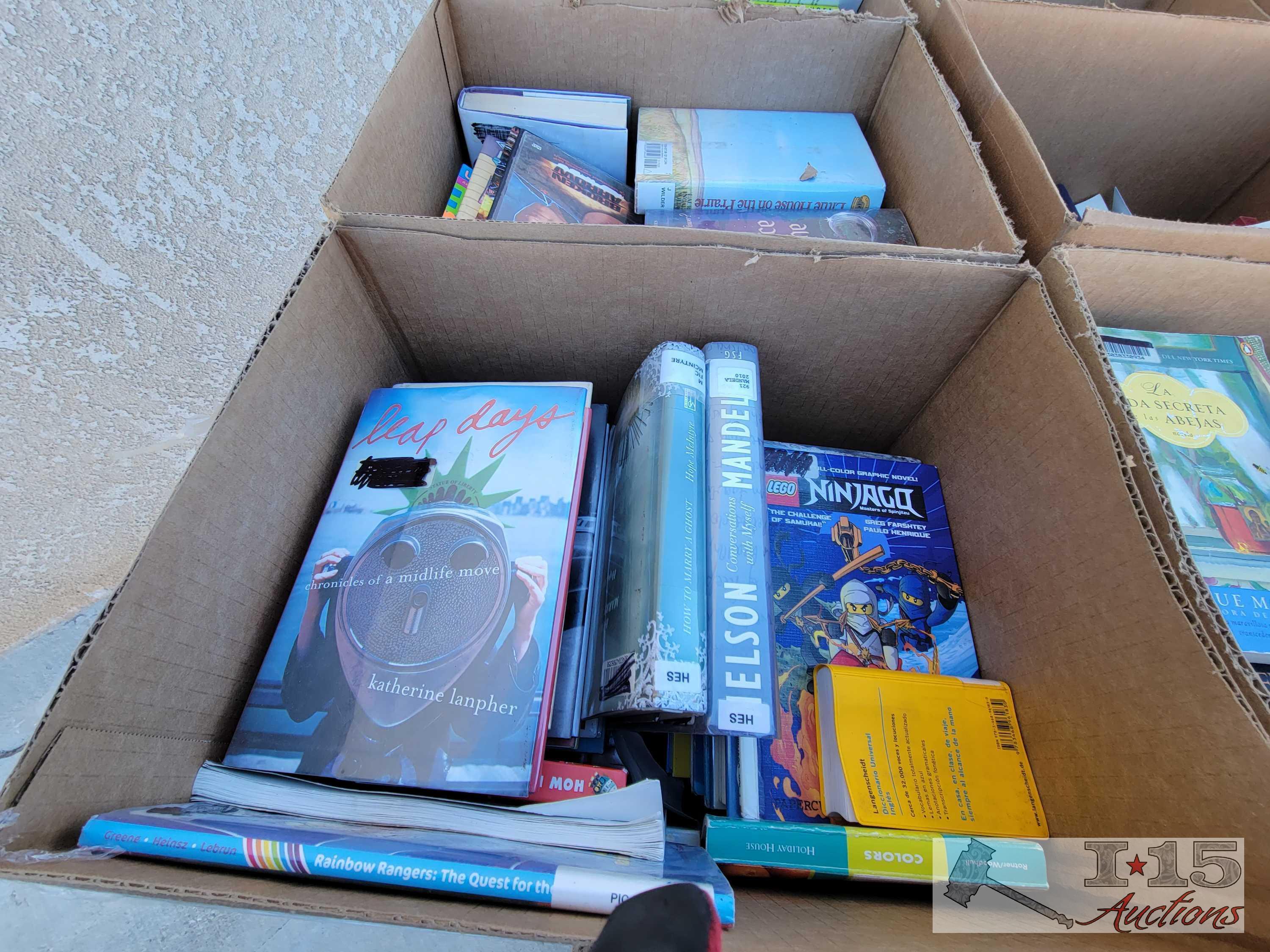 36 Cases of Books, Audiobooks, Dvds, and Magazine