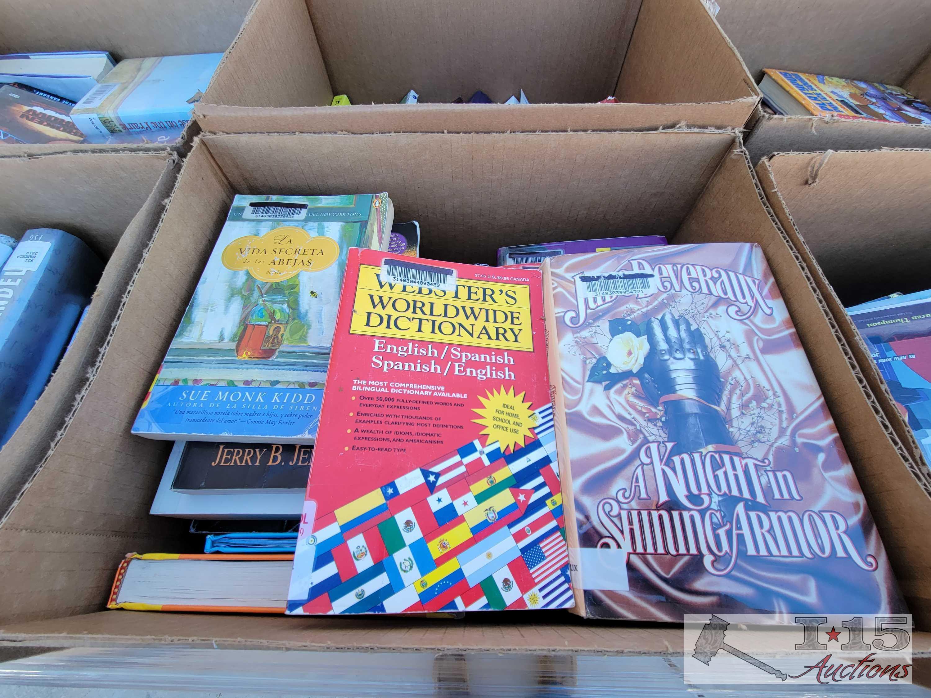 36 Cases of Books, Audiobooks, Dvds, and Magazine