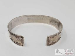 Sterling Silver Etched Turquoise Inlay Cuff, 27g
