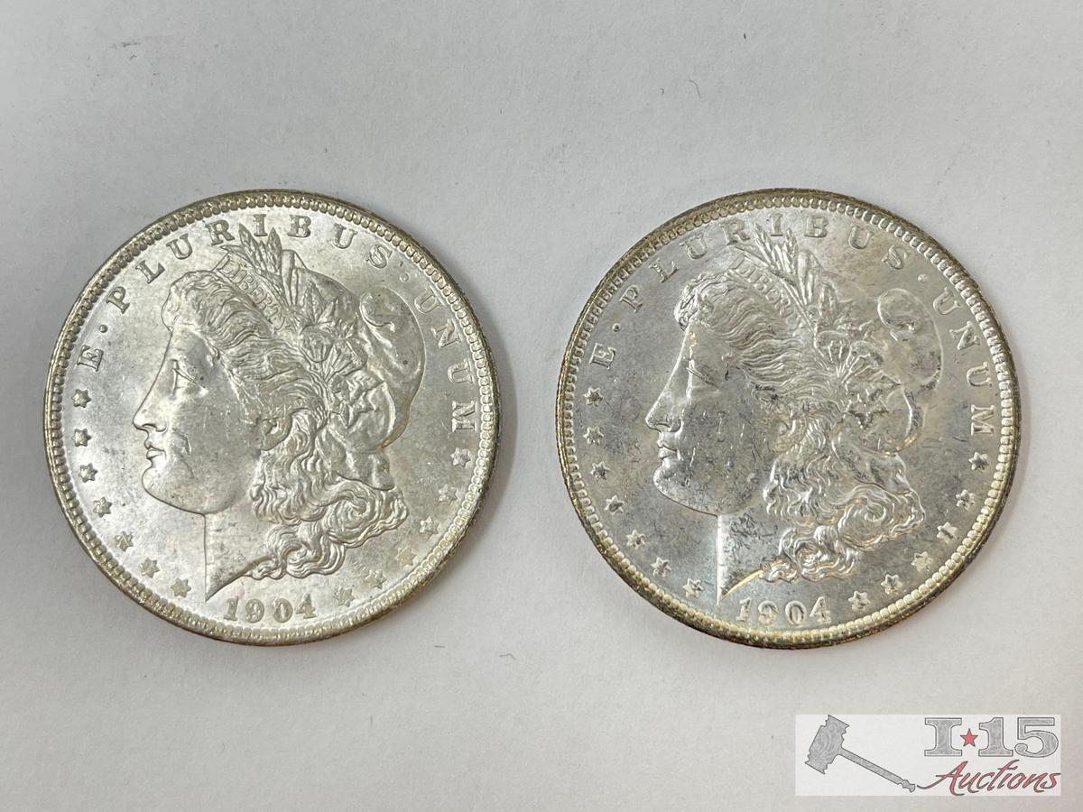 (2) 1904 Morgan Silver Dollars