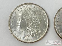 (2) 1904 Morgan Silver Dollars