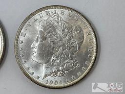 (2) 1904 Morgan Silver Dollars