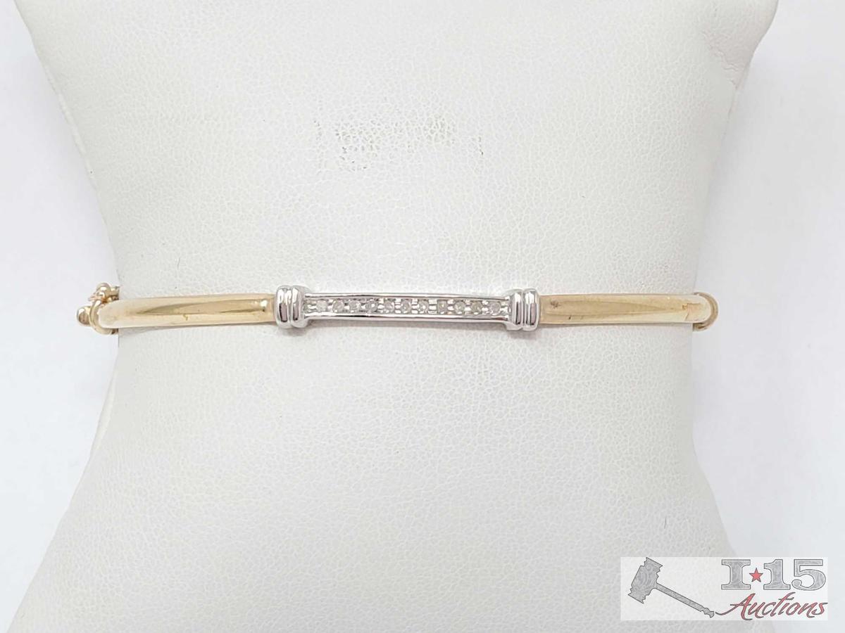 10k Gold Bangle with Diamonds, 4g