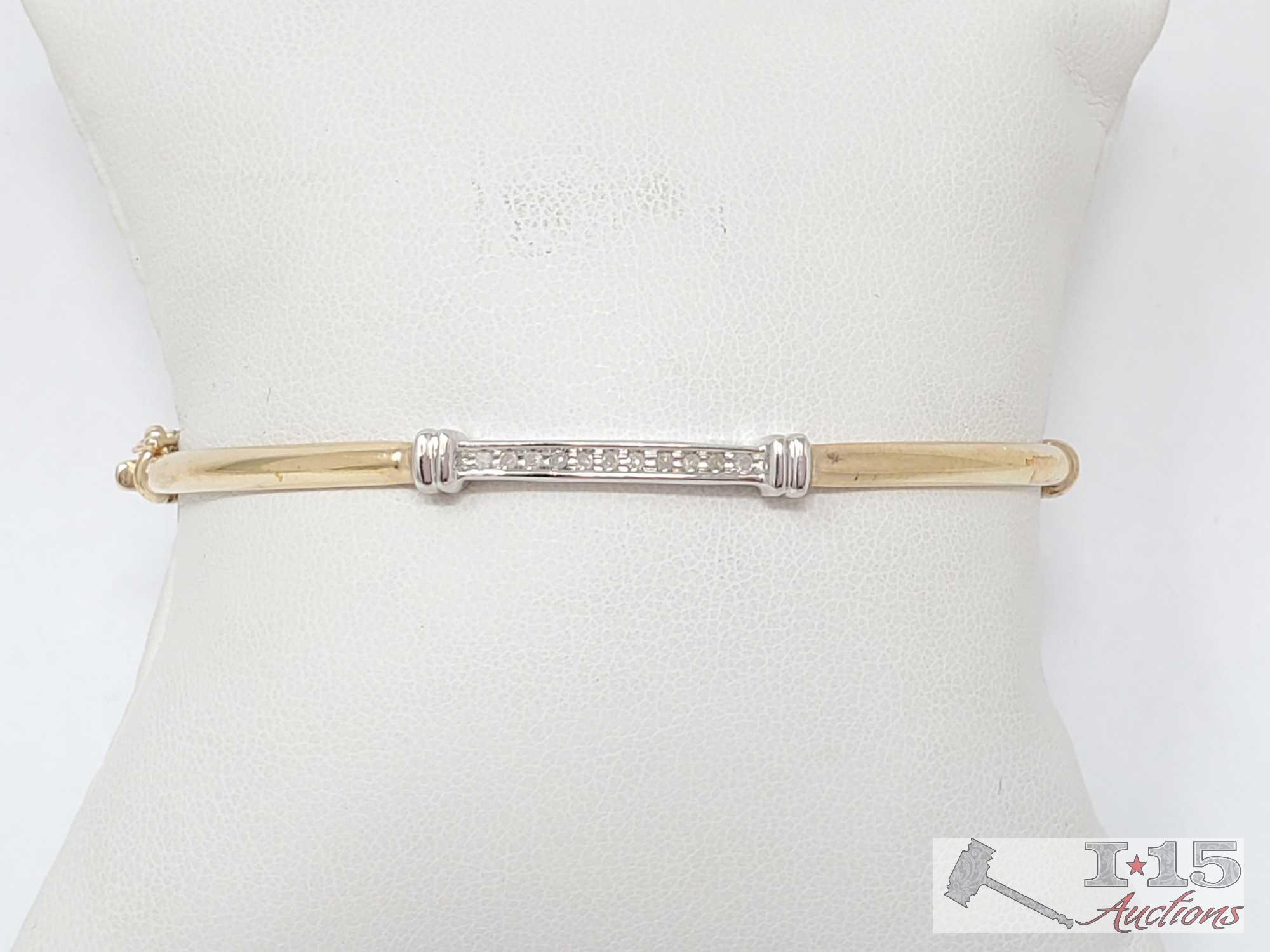 10k Gold Bangle with Diamonds, 4g