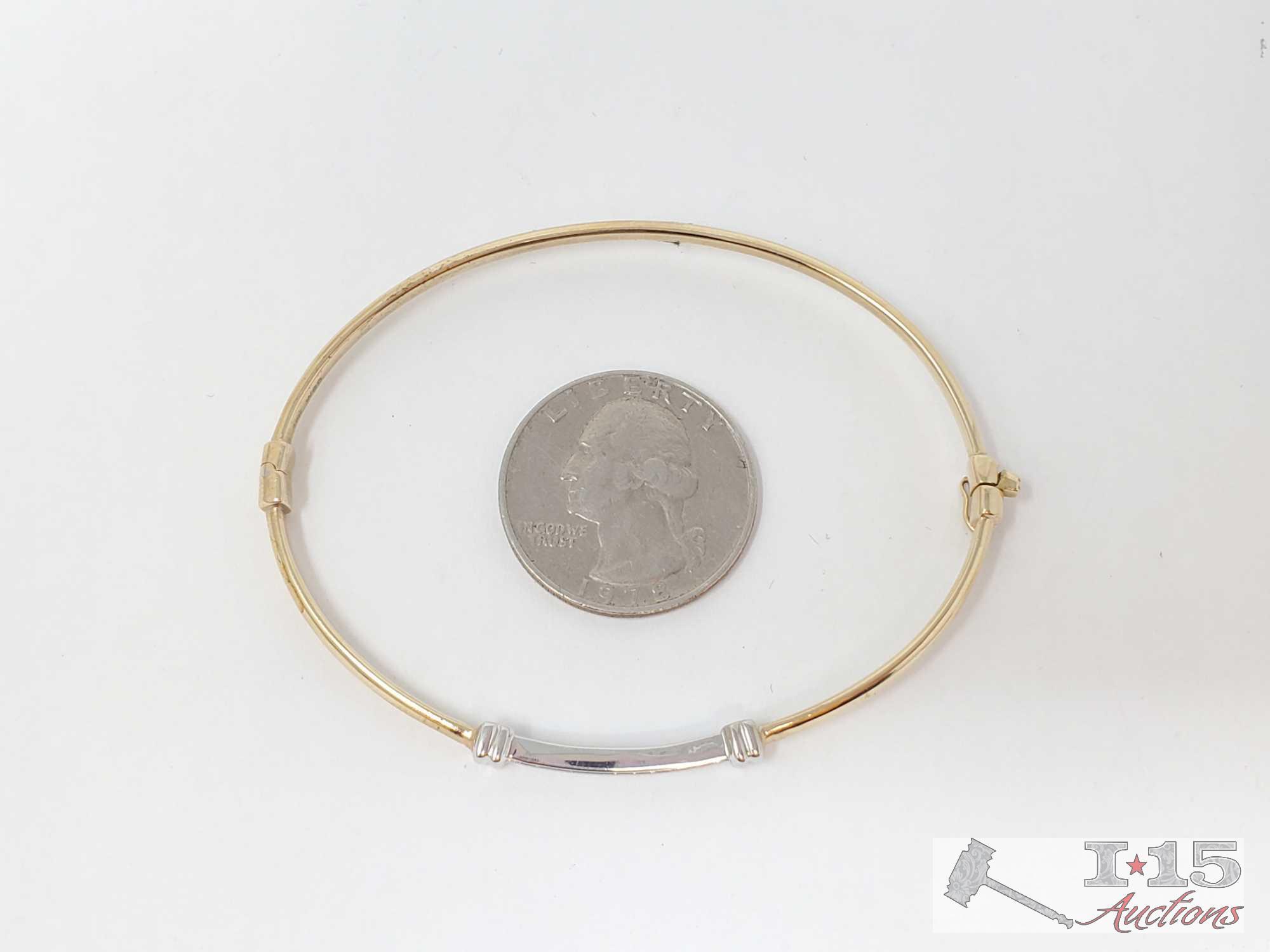 10k Gold Bangle with Diamonds, 4g