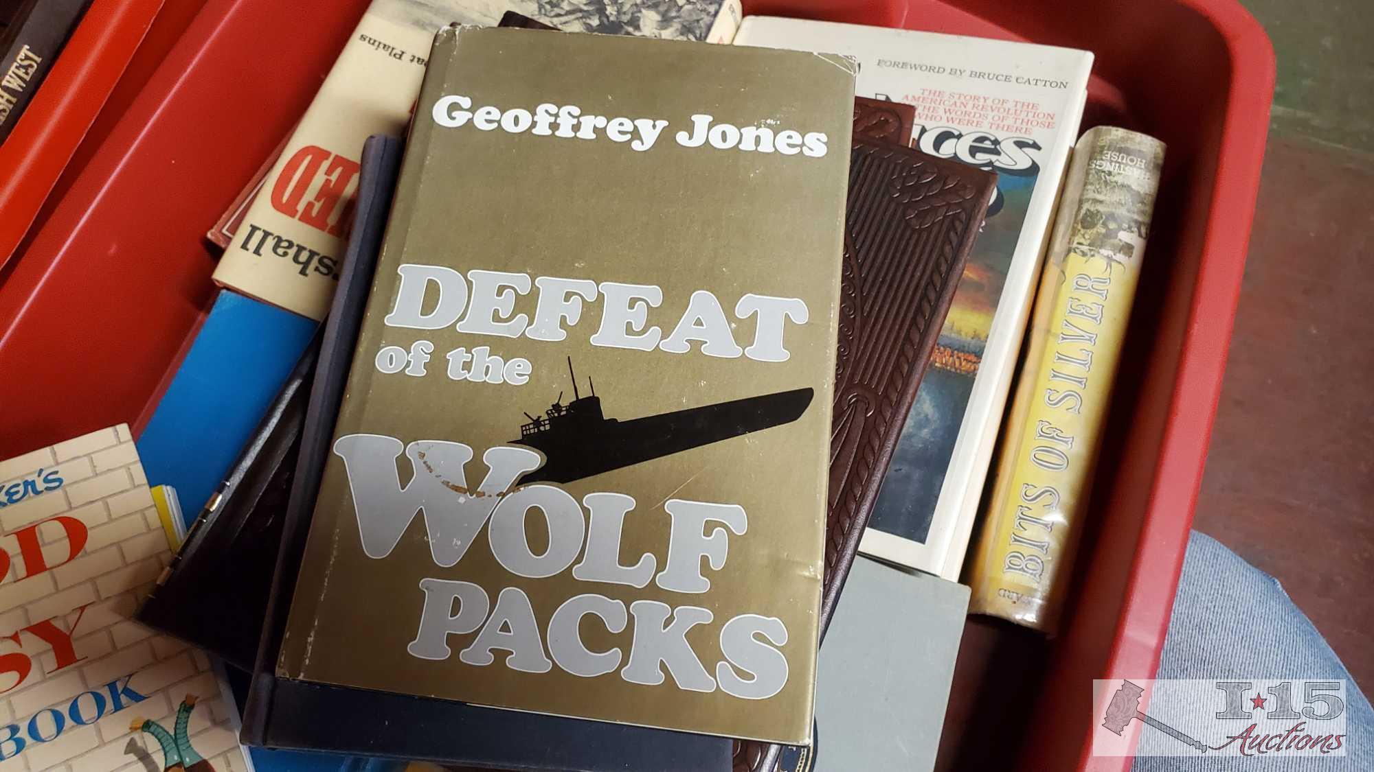 (3) Boxes of Cook Books, The Old West Series, and War History