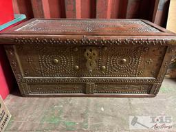 Studded Wood Storage Trunk
