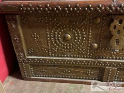 Studded Wood Storage Trunk