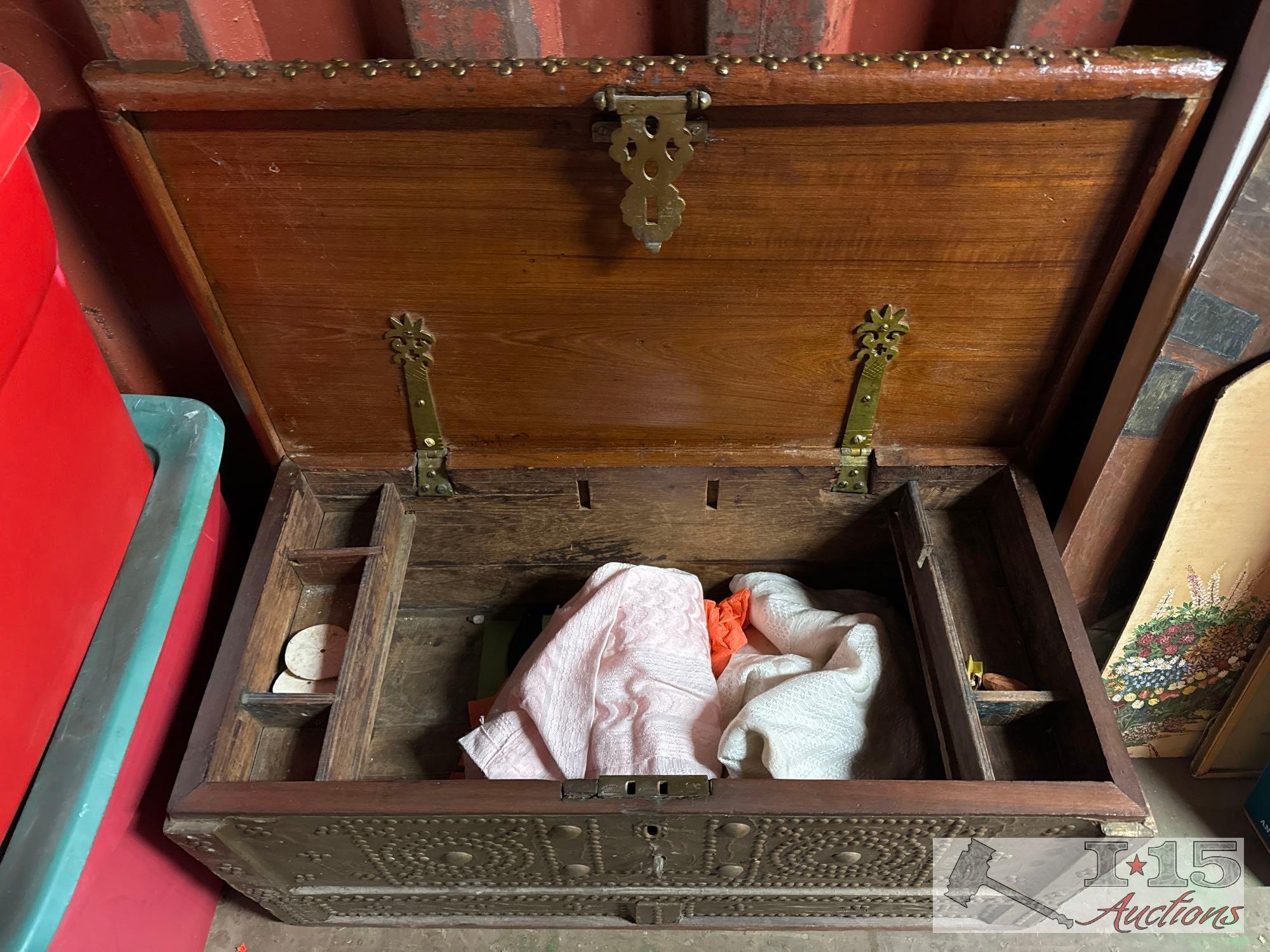 Studded Wood Storage Trunk
