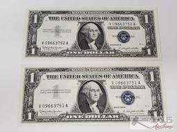 4 1957B Sequential Blue Sealed Dollar Bills