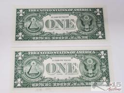 4 1957B Sequential Blue Sealed Dollar Bills