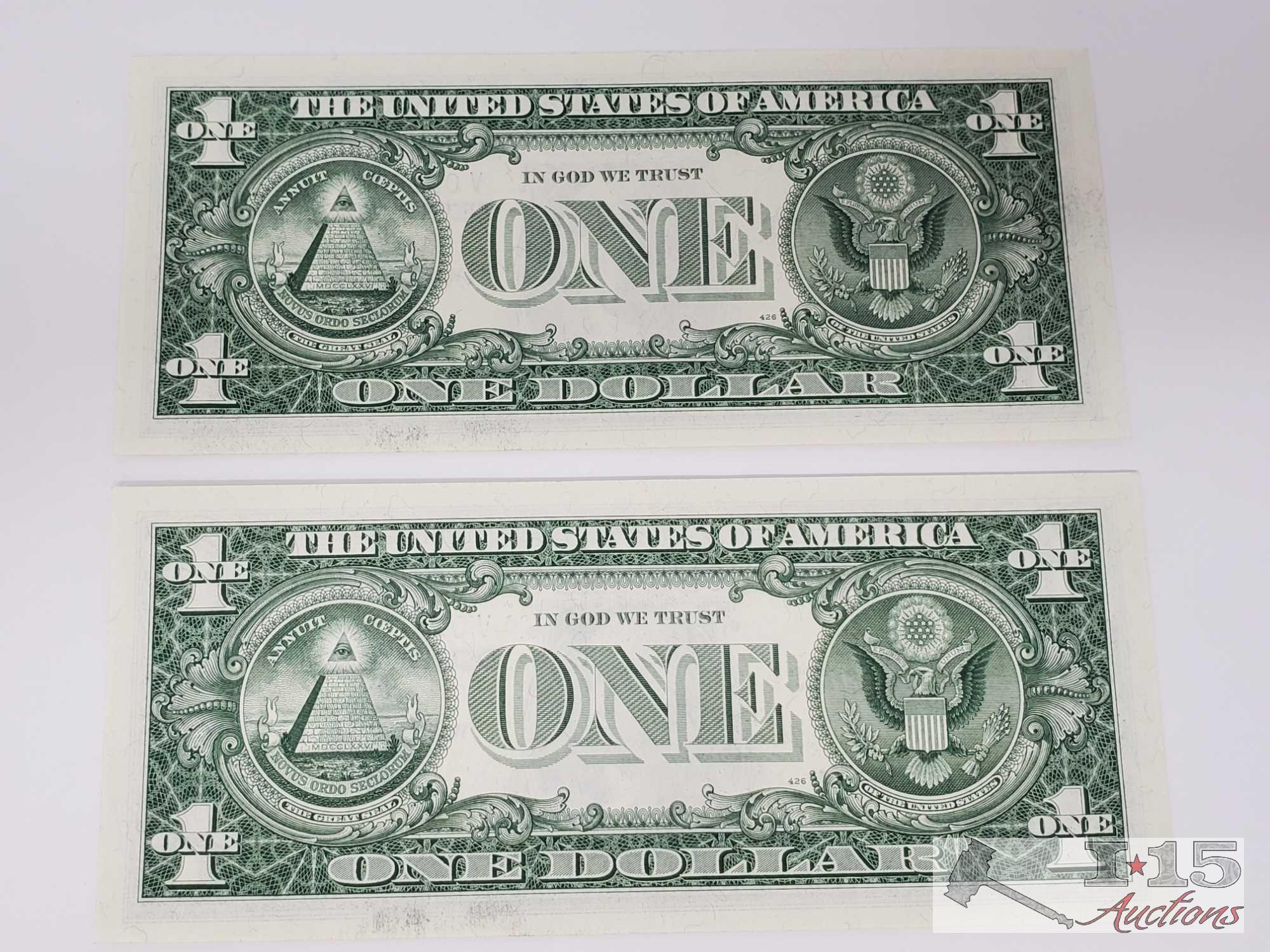 4 1957B Sequential Blue Sealed Dollar Bills