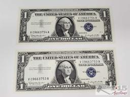 4 1957B Sequential Blue Sealed Dollar Bills