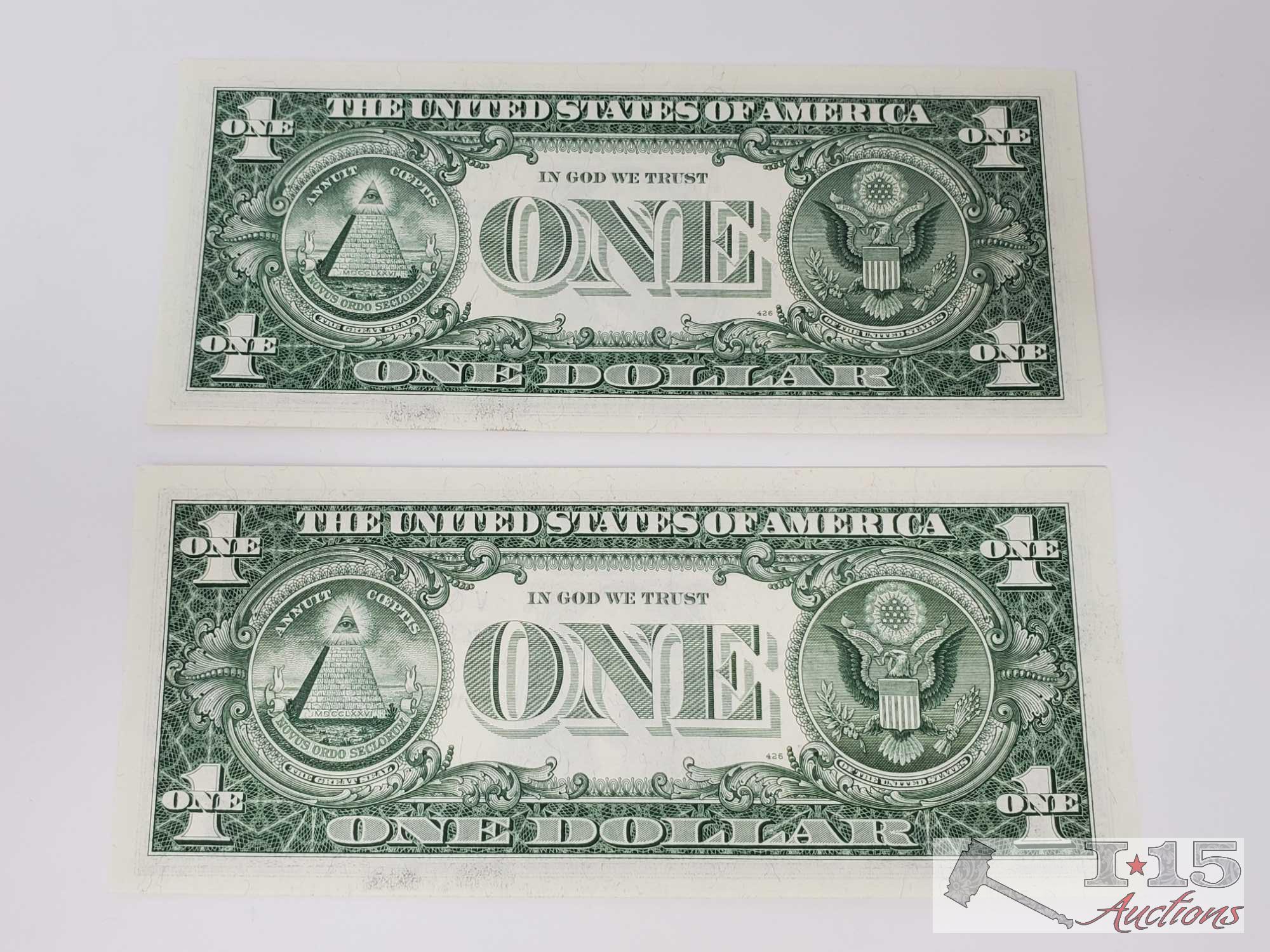 4 1957B Sequential Blue Sealed Dollar Bills