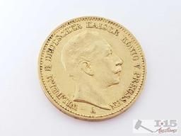 20 Mark Wilhelm II 1899 Gold Coin, 7.9g