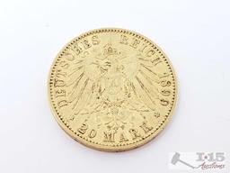 20 Mark Wilhelm II 1899 Gold Coin, 7.9g