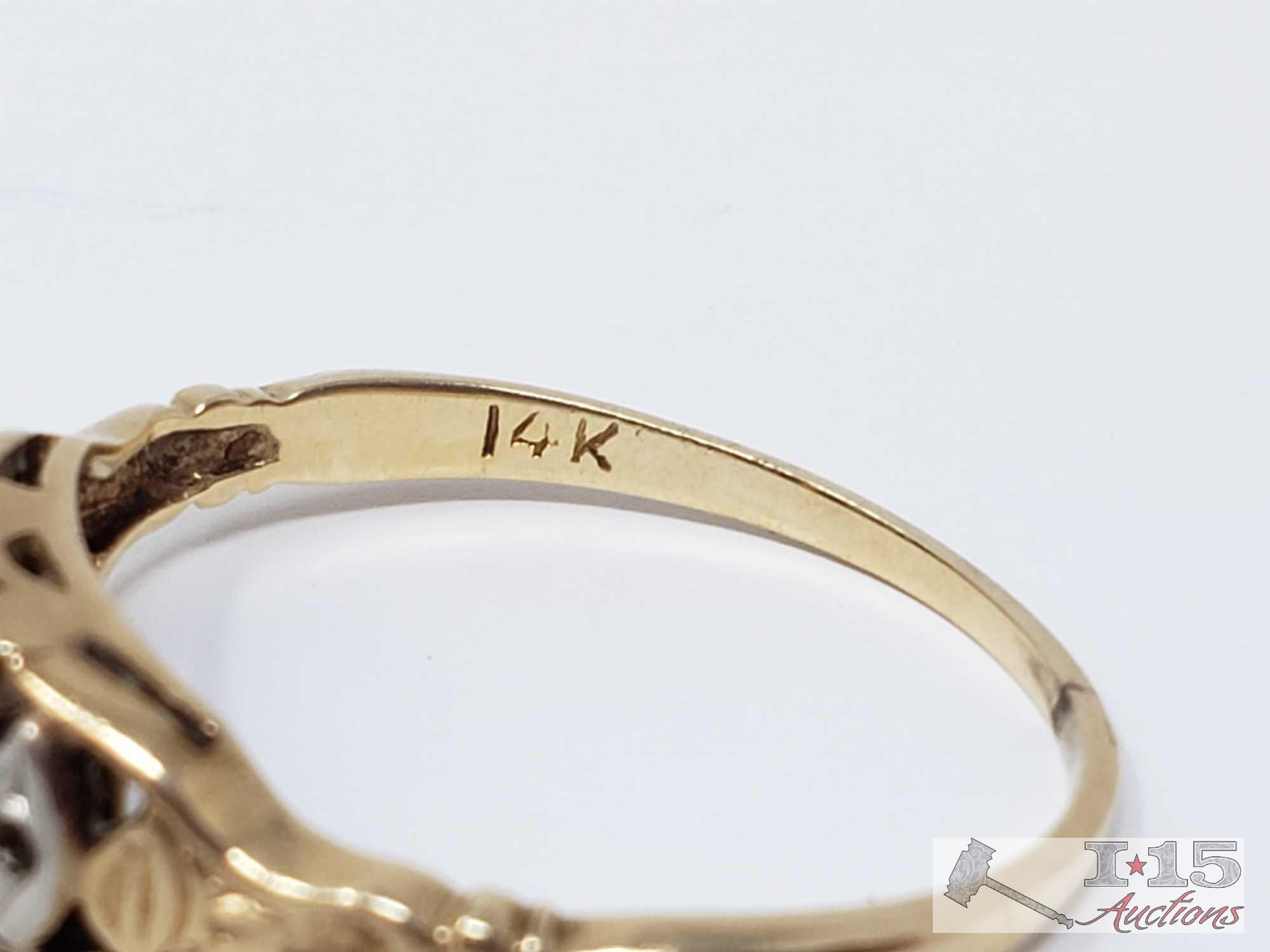 (2) 14k Gold Rings with Diamonds, 3.4g