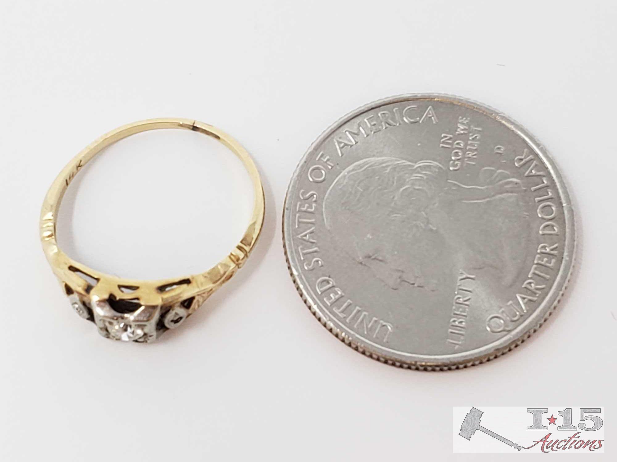 (2) 14k Gold Rings with Diamonds, 3.4g