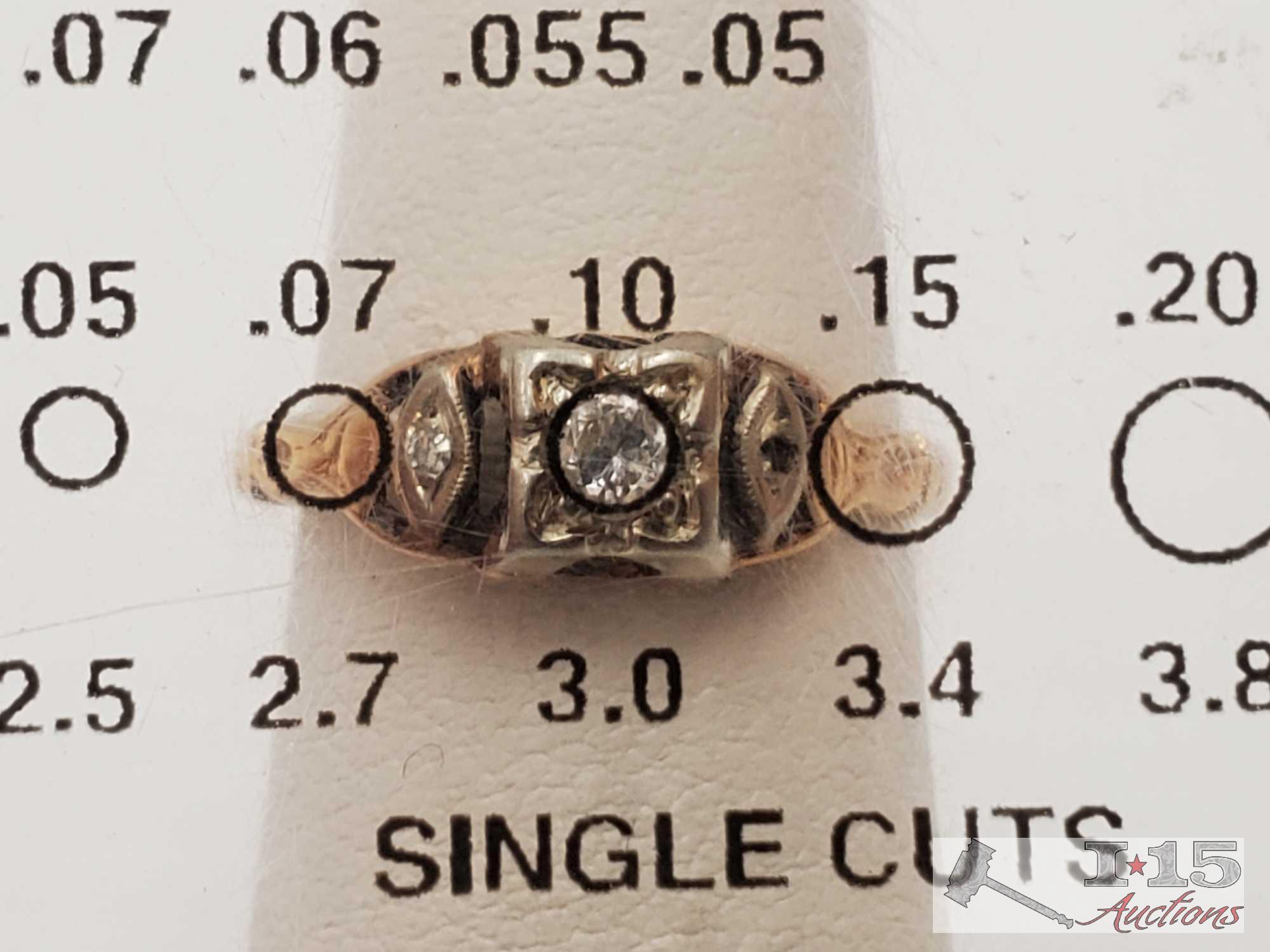 (2) 14k Gold Rings with Diamonds, 3.4g