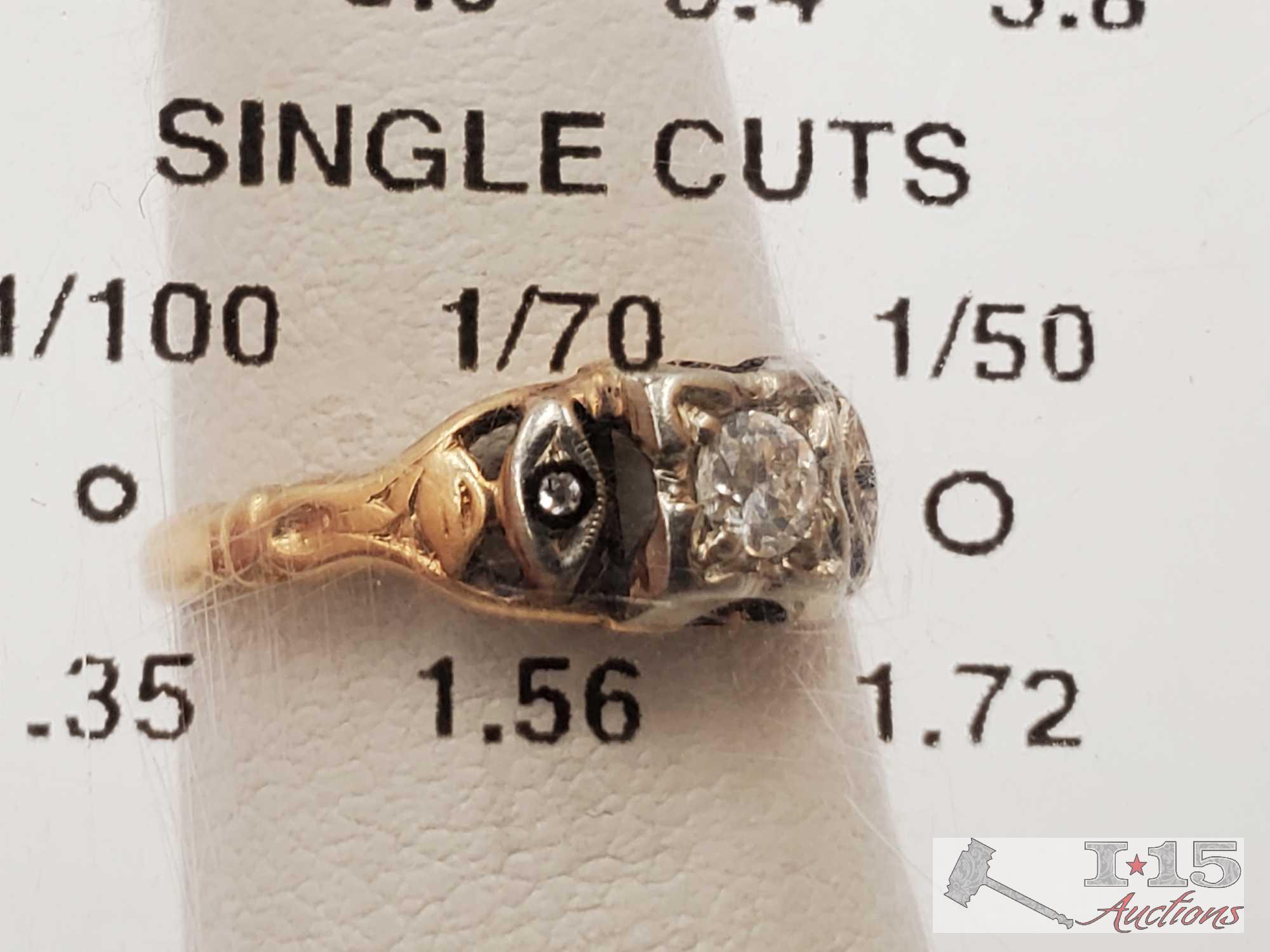 (2) 14k Gold Rings with Diamonds, 3.4g