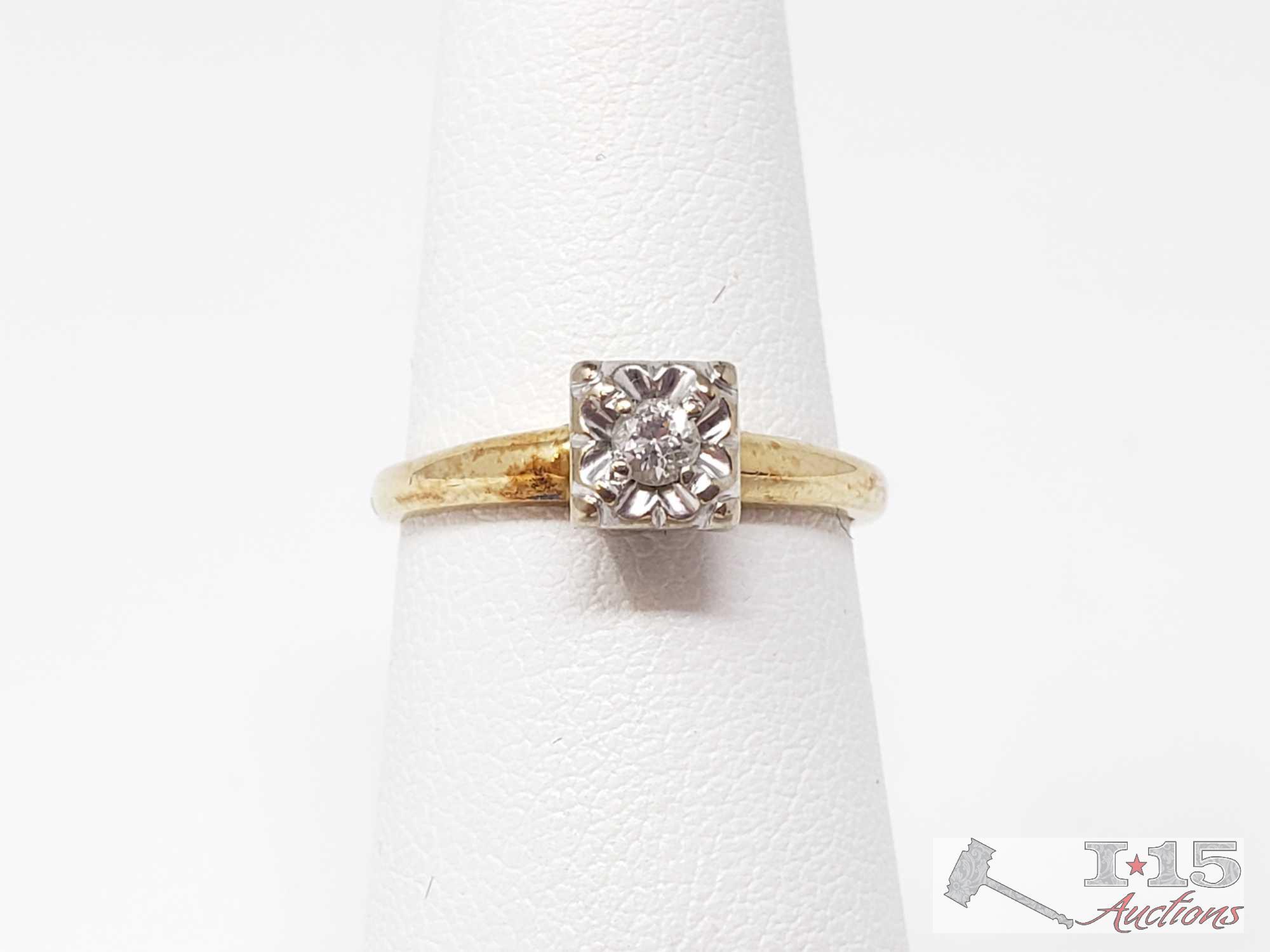 (2) 14k Gold Rings with Diamonds, 3.4g