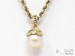14k Gold Rope Chain With Pendant, 18.5g