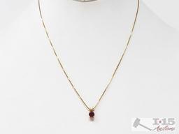 14k Gold Necklace With Ruby Pendant, 1.9g
