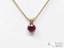 14k Gold Necklace With Ruby Pendant, 1.9g